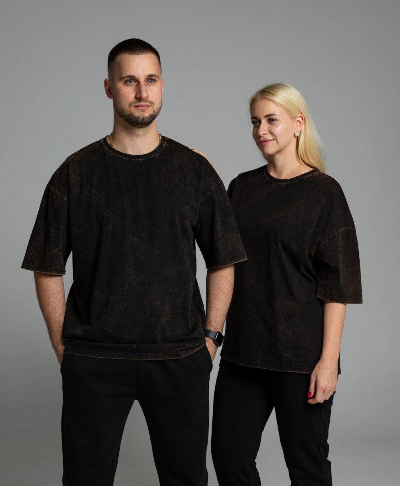 Парні футболки оверсайз  "Washed" - чорний