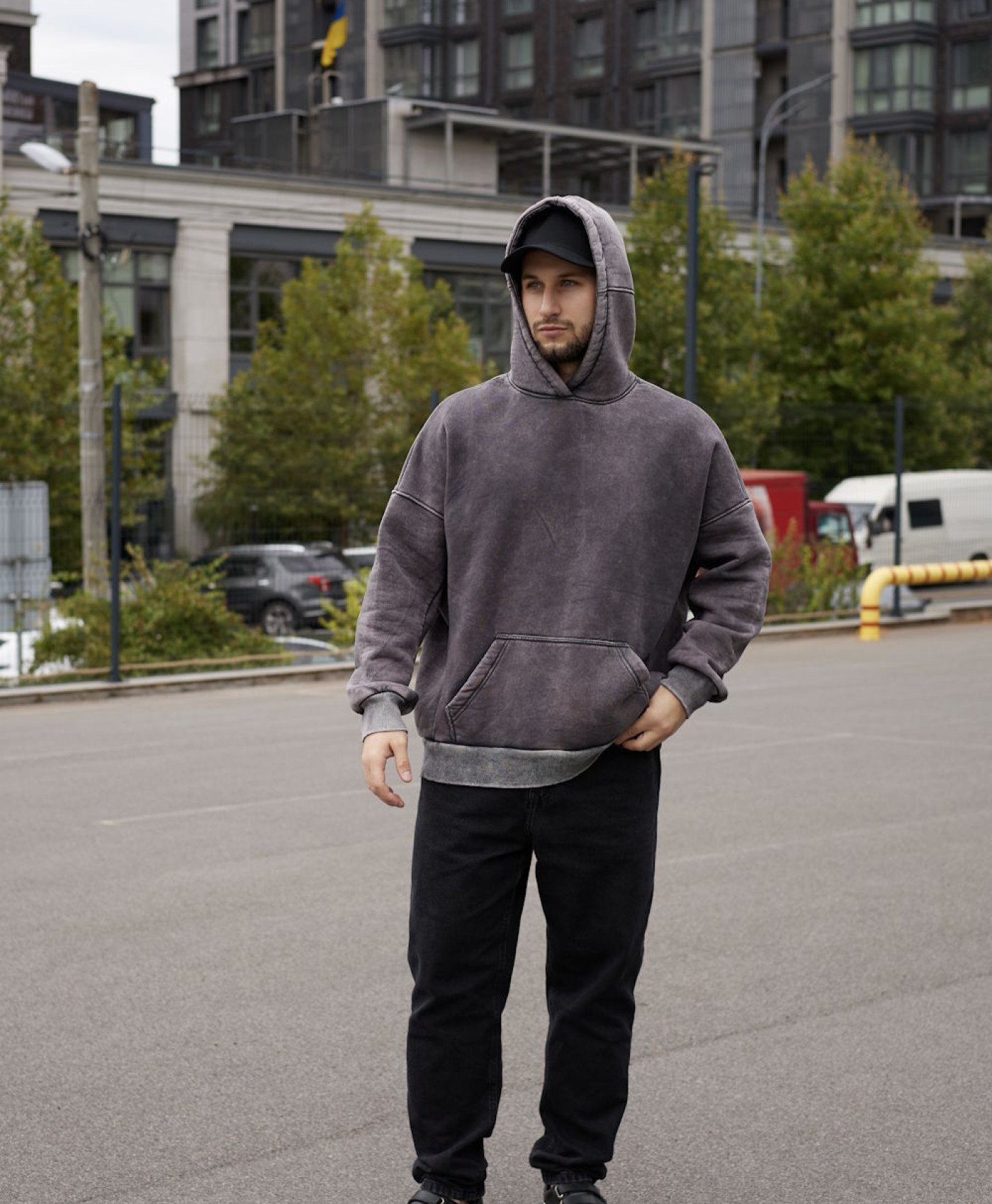 Худі оверсайз WASHED  - графіт