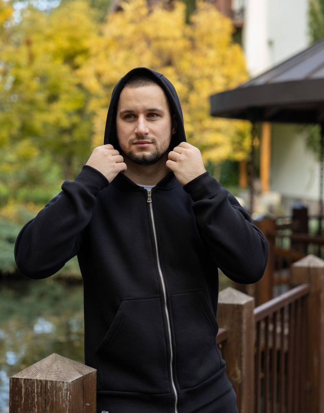 Зимовий чоловічий костюм на блискавці - чорний
