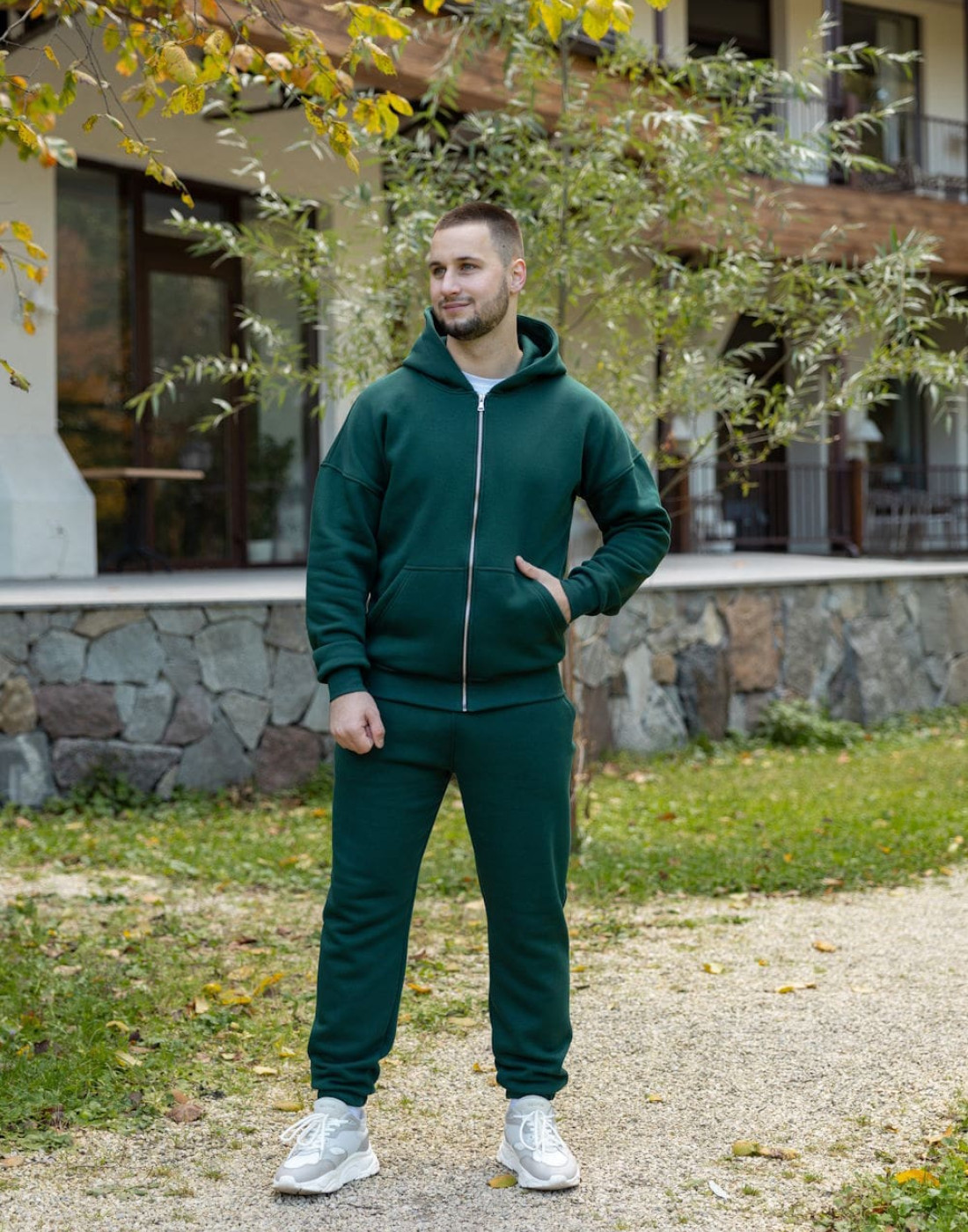 Зимовий чоловічий костюм на блискавці - смарагд