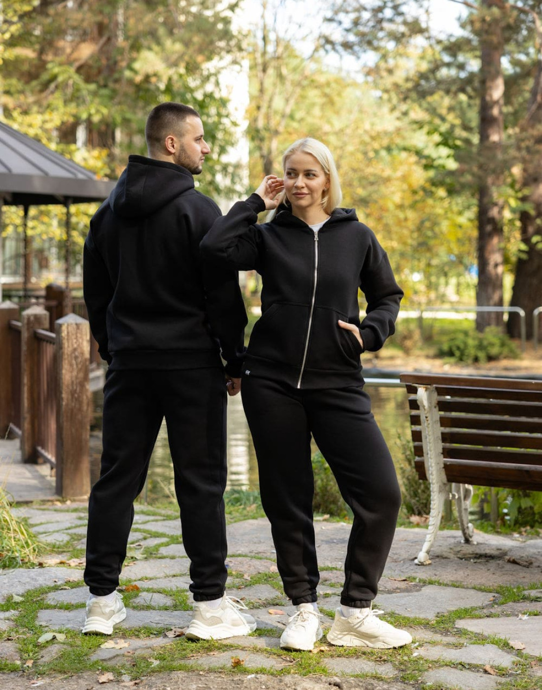 Парні зимові костюми базові на блискавці - чорний