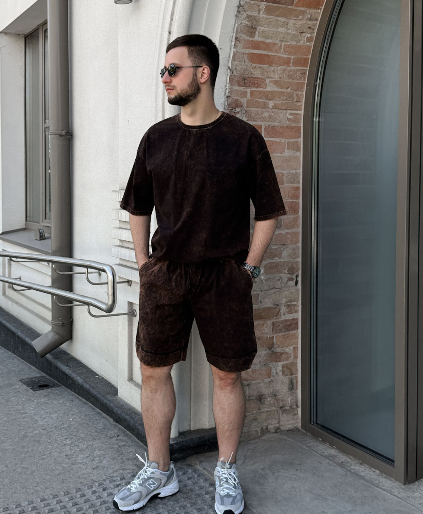 Комплект стрейч Washed шорти + футболка  - чорний